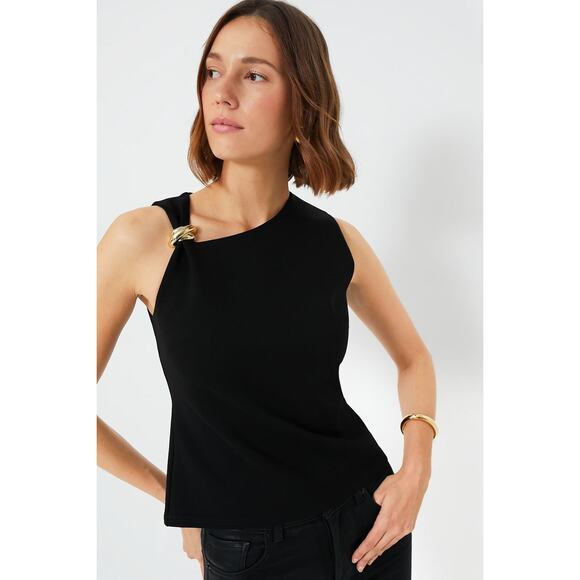 HYACINTH HOUSE Black Asymmetrical Angelique Top Size L NWT - Picture 1 of 8